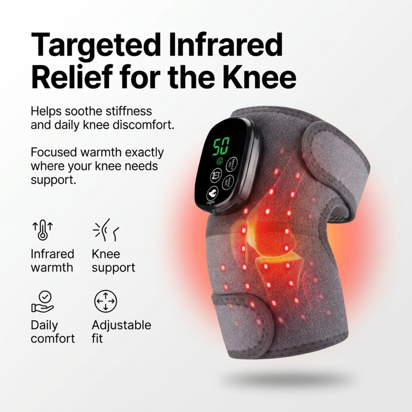 Combining supportive design and infrared technology, this knee brace helps ease daily discomfort, support joint function, and keep you moving with greater confidence.