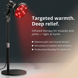 Adjustable infrared therapy lamp providing targeted red light warmth for muscles and joints at home.