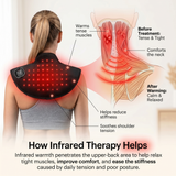 Targeted infrared upper back therapy brace that helps ease neck tension, shoulder stiffness, and upper-back discomfort with gentle wearable warmth.
