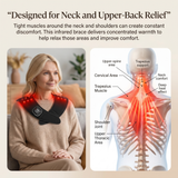 Therapeutic upper back heating brace with infrared warmth, ideal for relaxing tight neck muscles, soothing shoulder tension, and supporting daily recovery.