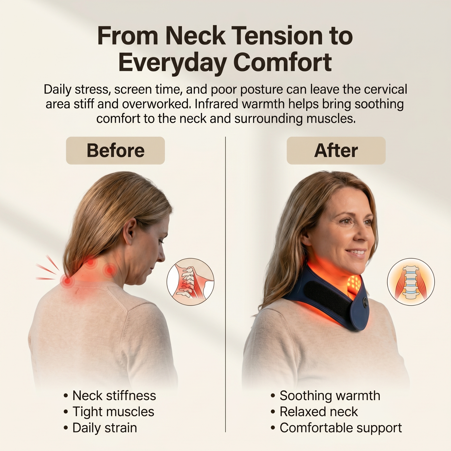 Infrared neck brace designed to soothe cervical tension and support daily neck comfort.