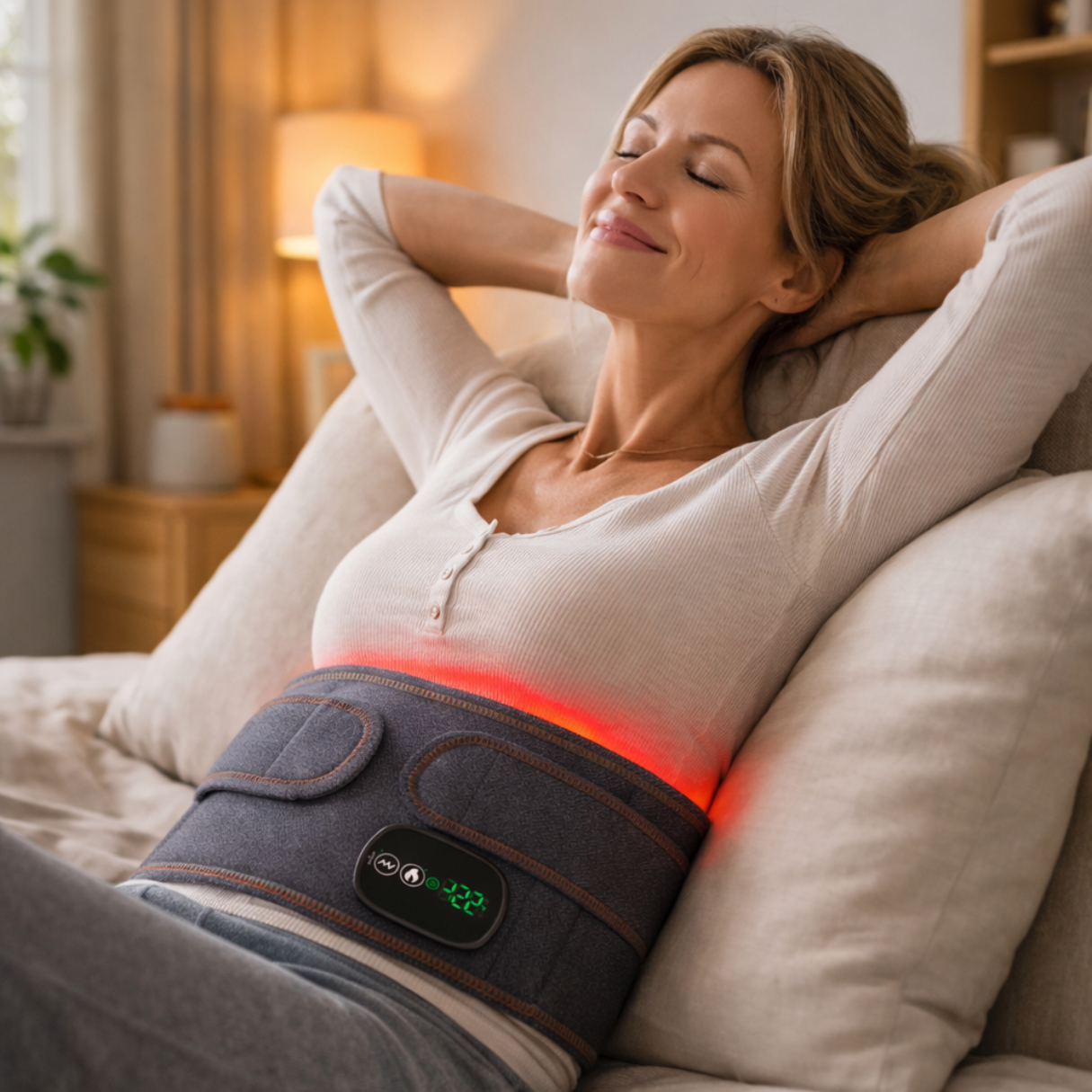 Behagelig infrarød varmeomslag til naturlig lindring af rygsmerter, ideel for dem, der søger løsninger mod diskusprolaps og lændesmerter.