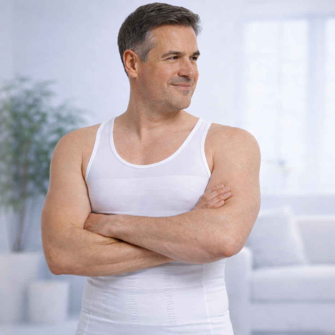 Invisible posture undershirt for men worn discreetly under everyday clothing