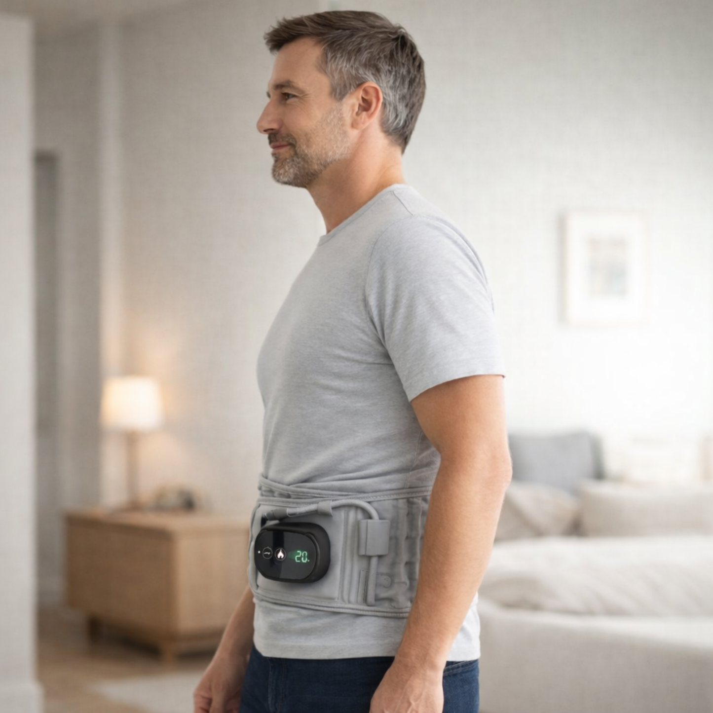Smart decompression belt with infrared heating and massage that supports recovery, relaxation, and everyday back stability. Dutch Posture