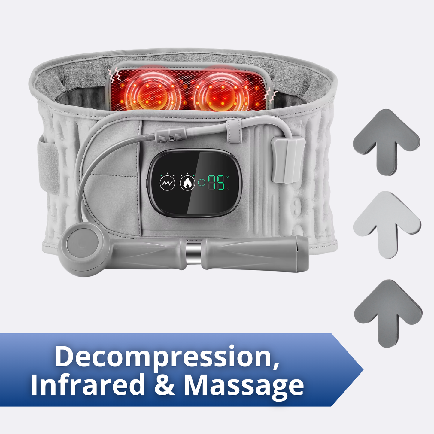 Premium decompression support combining lift, warmth, and massage for enhanced mobility and back comfort.