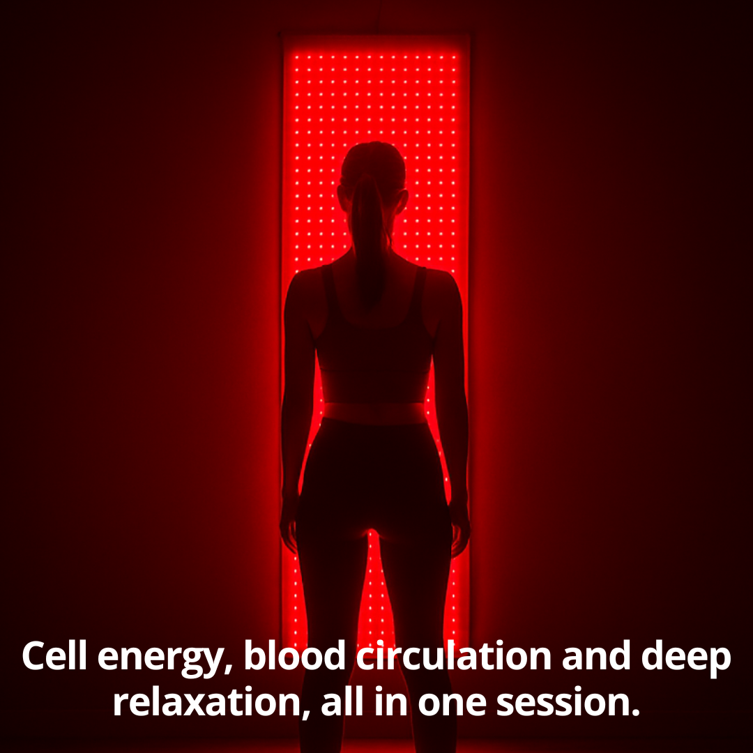 Large infrared therapy mat by DutchPosture. Full body far infrared heat for deep relaxation, muscle recovery and daily wellness.