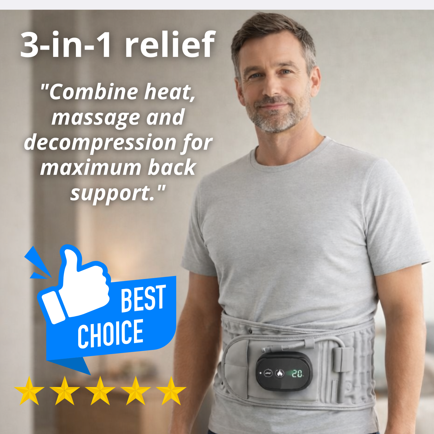 Smart decompression belt with infrared heating and massage that supports recovery, relaxation, and everyday back stability. dutchposture