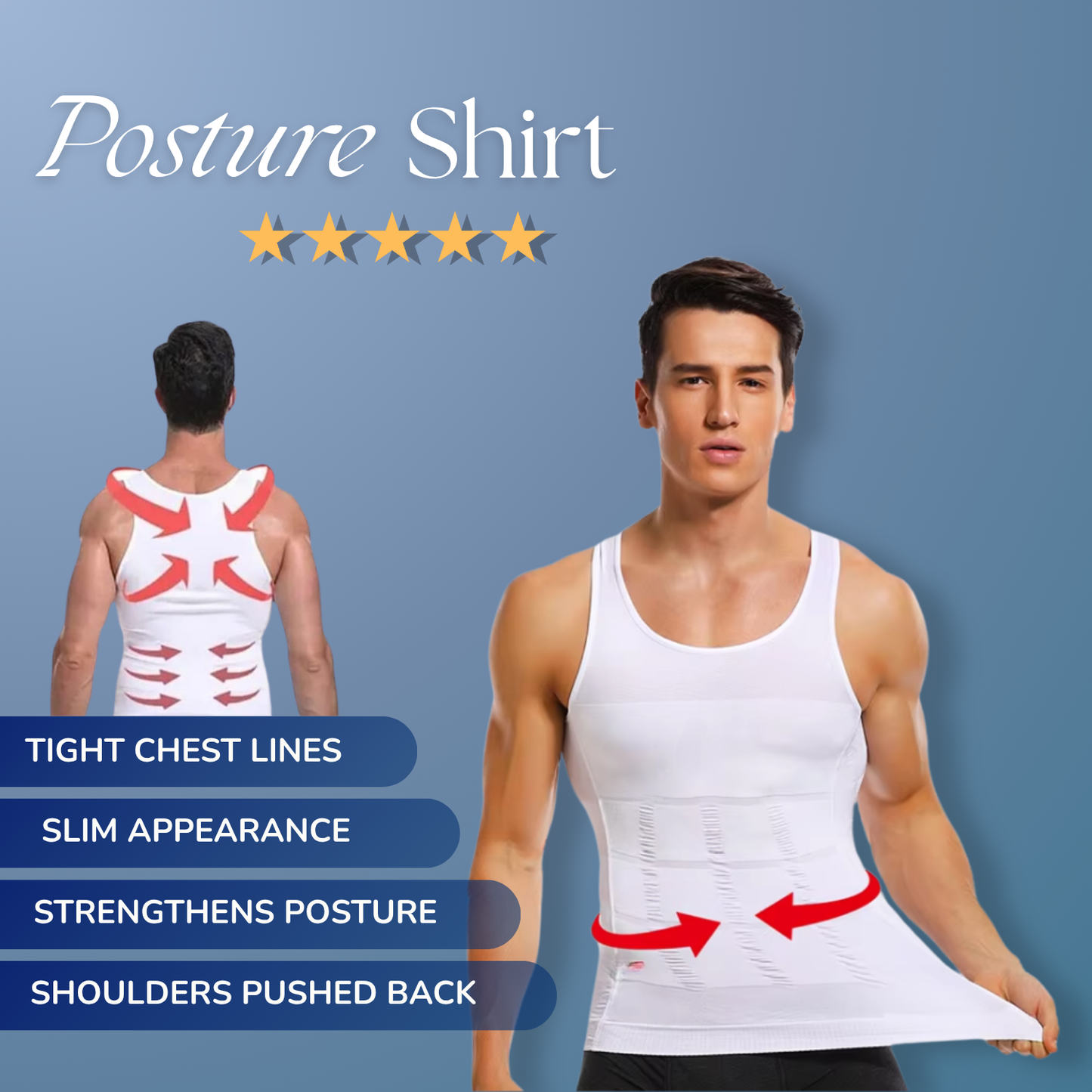 PerfectPosture - Correction UnderShirt - Slim and Straight Posture - Men