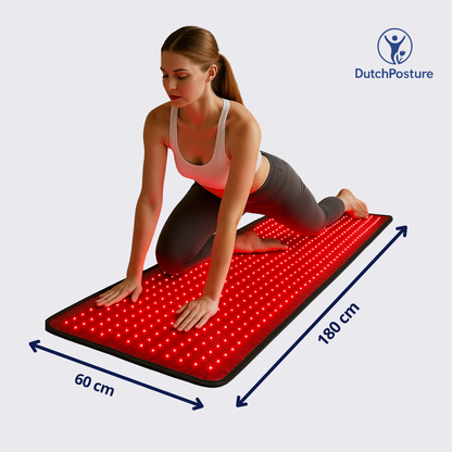 Large infrared therapy mat by DutchPosture. Full body far infrared heat for deep relaxation, muscle recovery and daily wellness. DP
