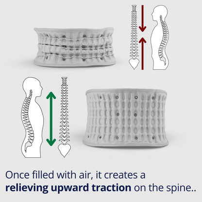 An advanced back brace combining air decompression, soothing heat, and massage to relax tight muscles and support spinal alignment.