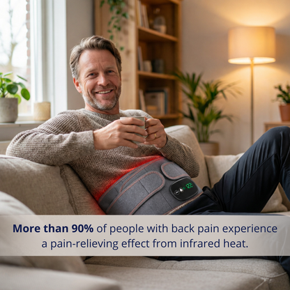 Infrarød varmeskærm til rygsmerter ved diskusprolaps, der hjælper med at reducere muskelspændinger og støtte genopretning efter mange timers siddende arbejde. dutchposture