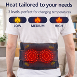 Heated lower back wrap with infrared therapy for back pain relief, designed to support people with herniated disc symptoms and chronic lower back stiffness.