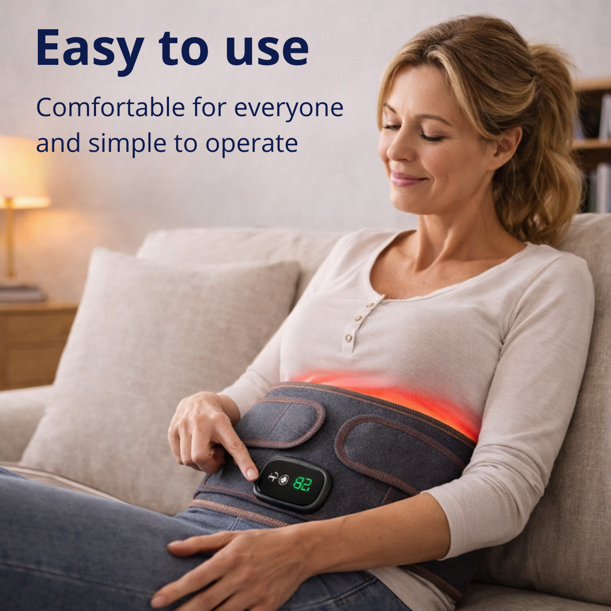 Justerbart opvarmet rygstøttebælte med massagefunktion til lindring af kroniske rygsmerter og støtte til holdningskorrektion.