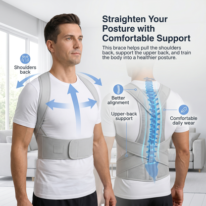 Designed to be lightweight and adjustable, this posture support brace offers secure comfort for work, home, and daily posture improvement.