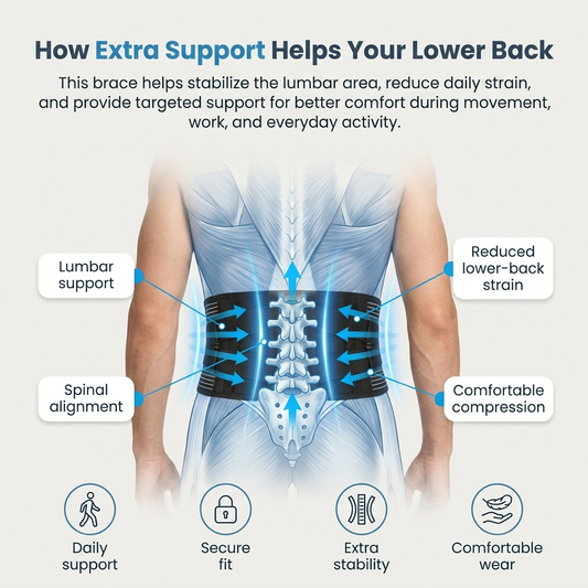 Extra lumbar support that helps stabilize your lower back during work, movement, and daily activity.