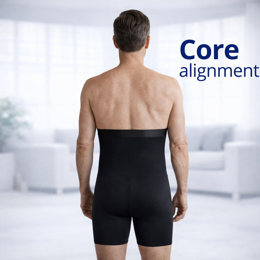 Man wearing the compression pants with thigh and core support